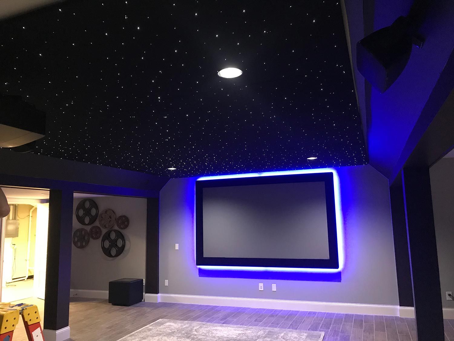 Home Theater with star ceiling and LED lighting