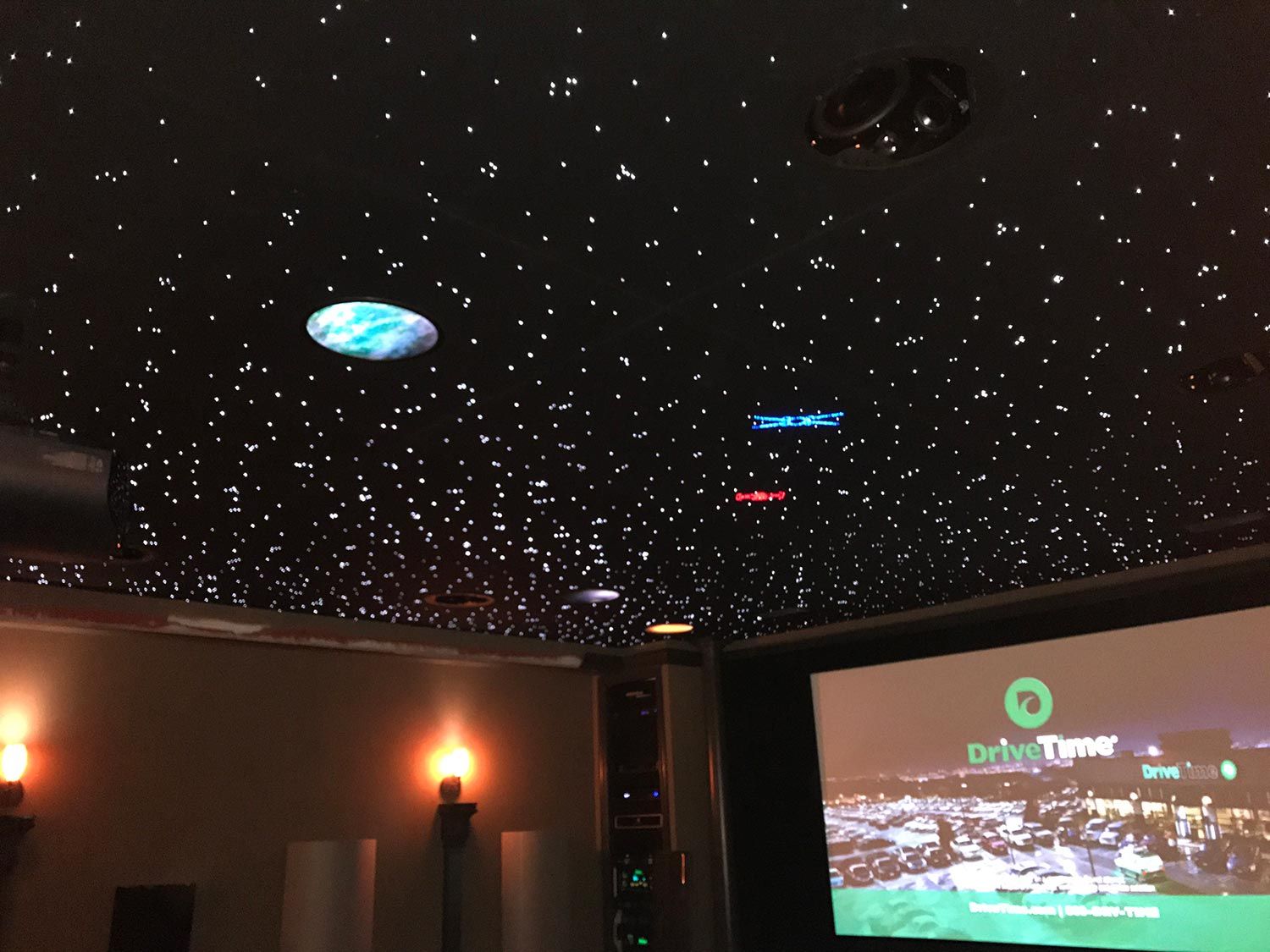 Star LED lighting ceiling in a home theater